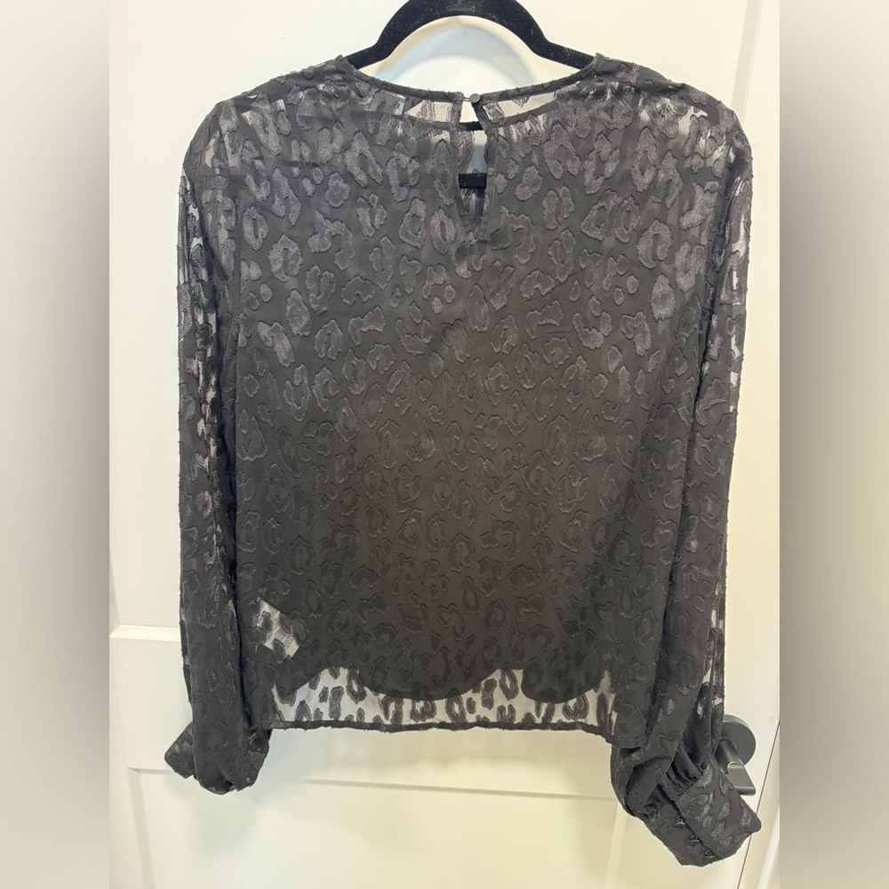 Express Black Sheer Leopard-Texture Long Sleeve B… - image 2